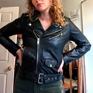 Barney's Originals Black Real Leather Jacket Emma with belt and pockets